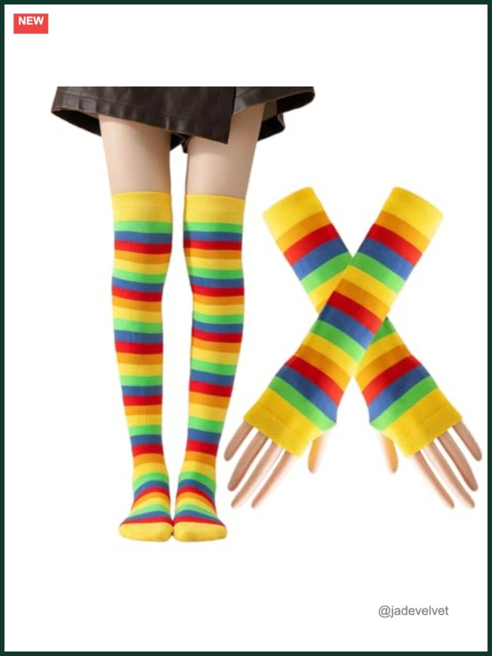 Over Knee Thigh High Socks with Gloves Set Striped Arm Leg Warmers